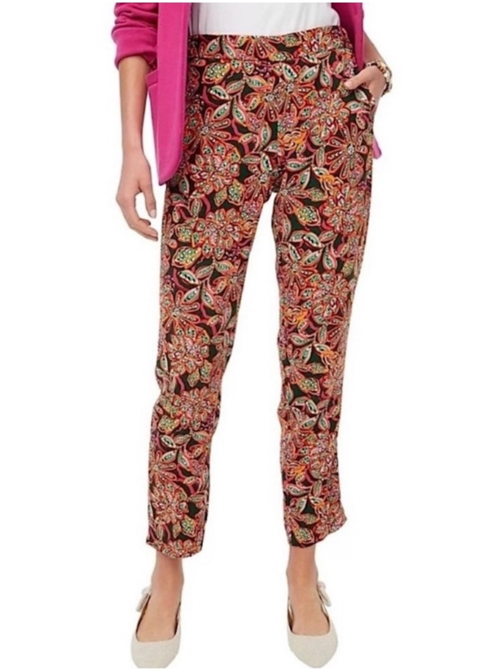 NWT J. Crew Jamie Floral Paisley Elastic Waist Ankle Pants, Women's 4 Tall